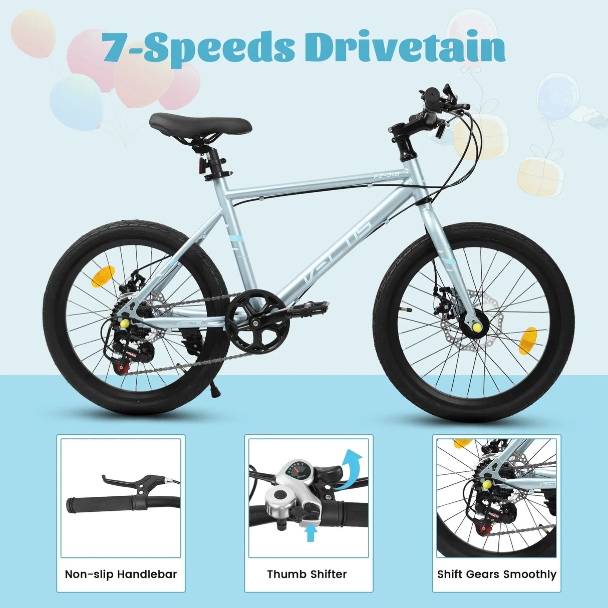 20-Inch Kids Steel Frame 7-Speed Disc Brake Bike - Omega Lifestyles