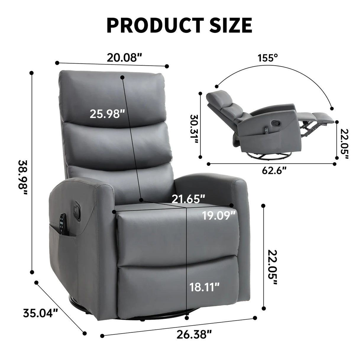 Heat Massage Faux Leather Swivel Rocking Recliner Chair - Omega Lifestyles