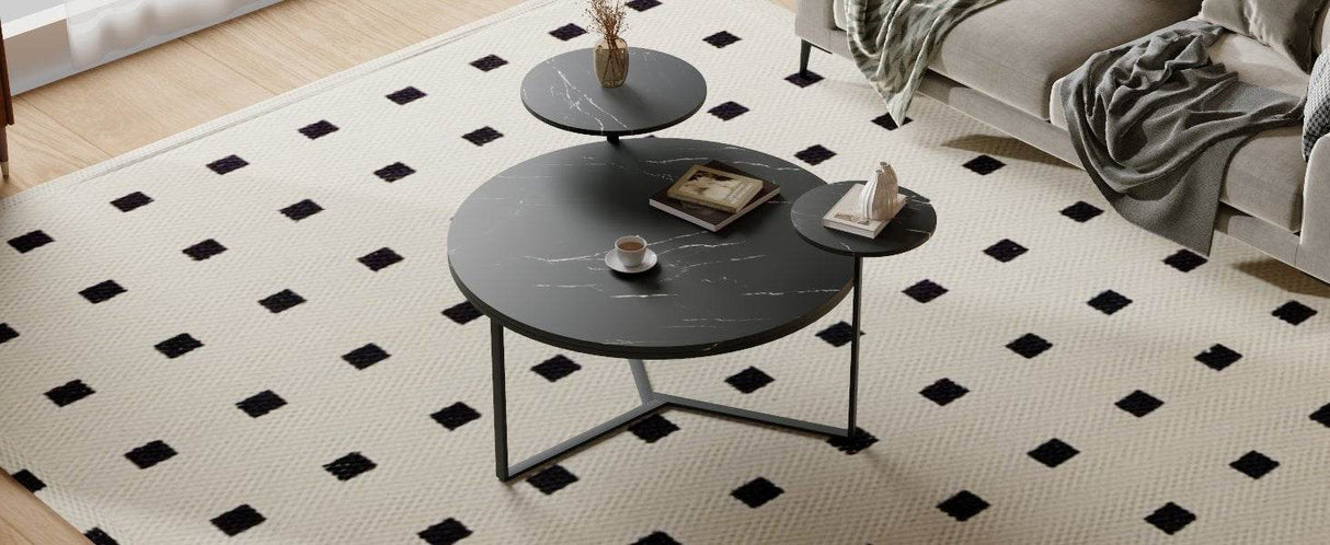 Modern Round Coffee Table With Faux Marble Shelves - Sleep Galleria