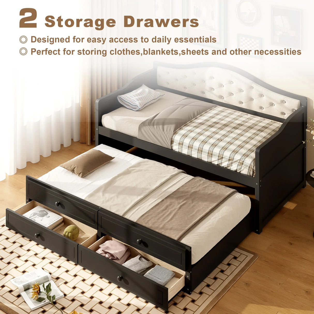 Twin Daybed With Pull-Out Trundle And Storage Drawers - Omega Lifestyles