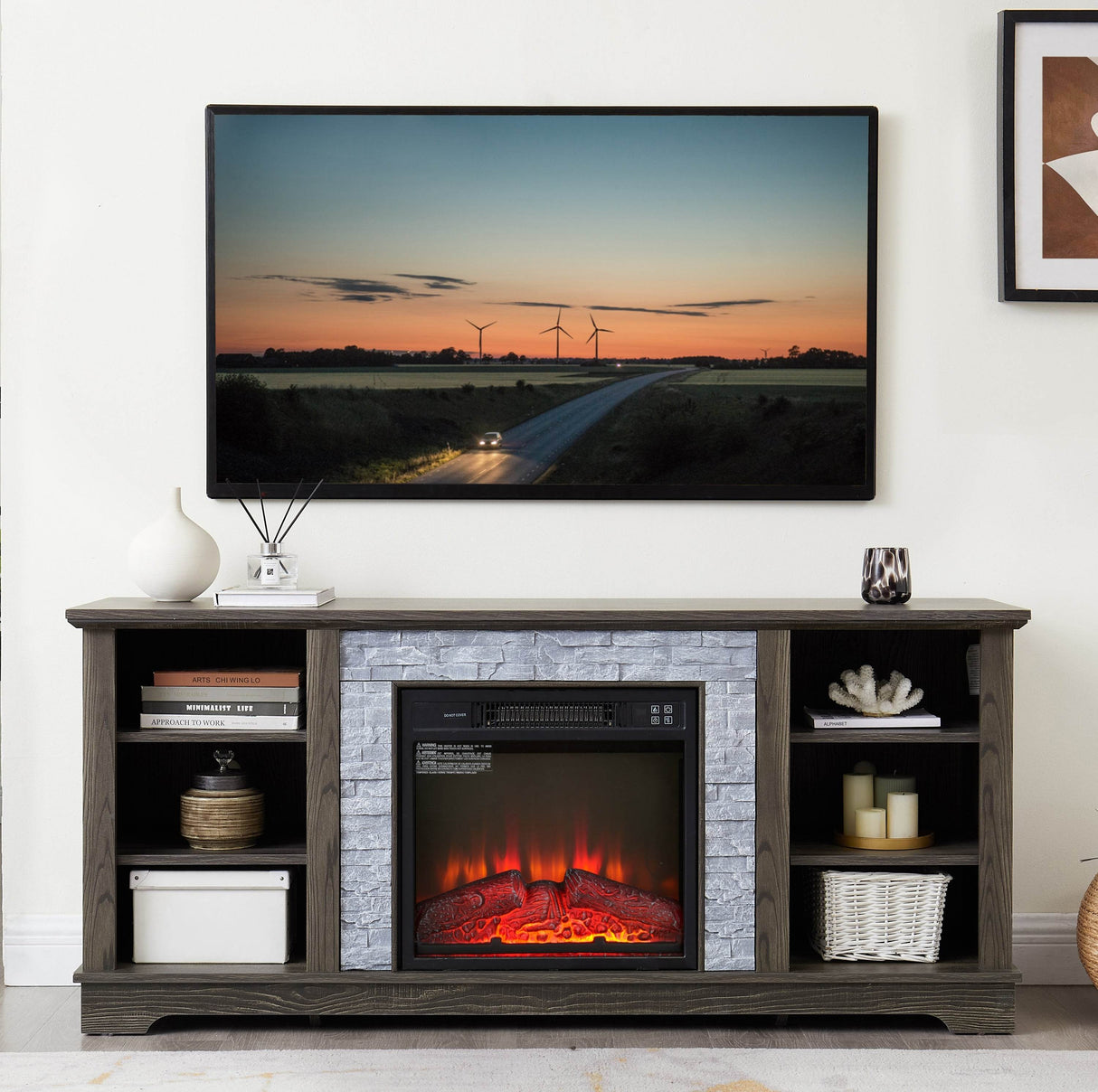 Electric Fireplace TV Media Stand With Storage - Sleep Galleria