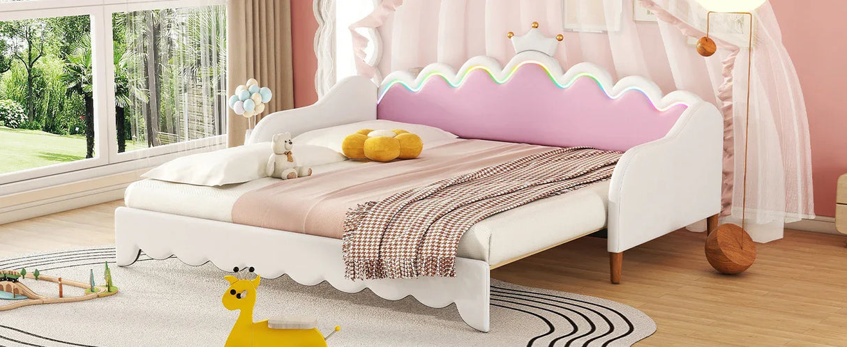 Twin Extending Upholstered Princess Daybed With LED Lights - Omega Lifestyles