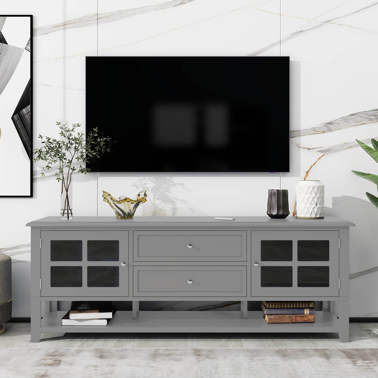 Modern Grey MDF TV Stand With Storage Cabinet - Sleep Galleria