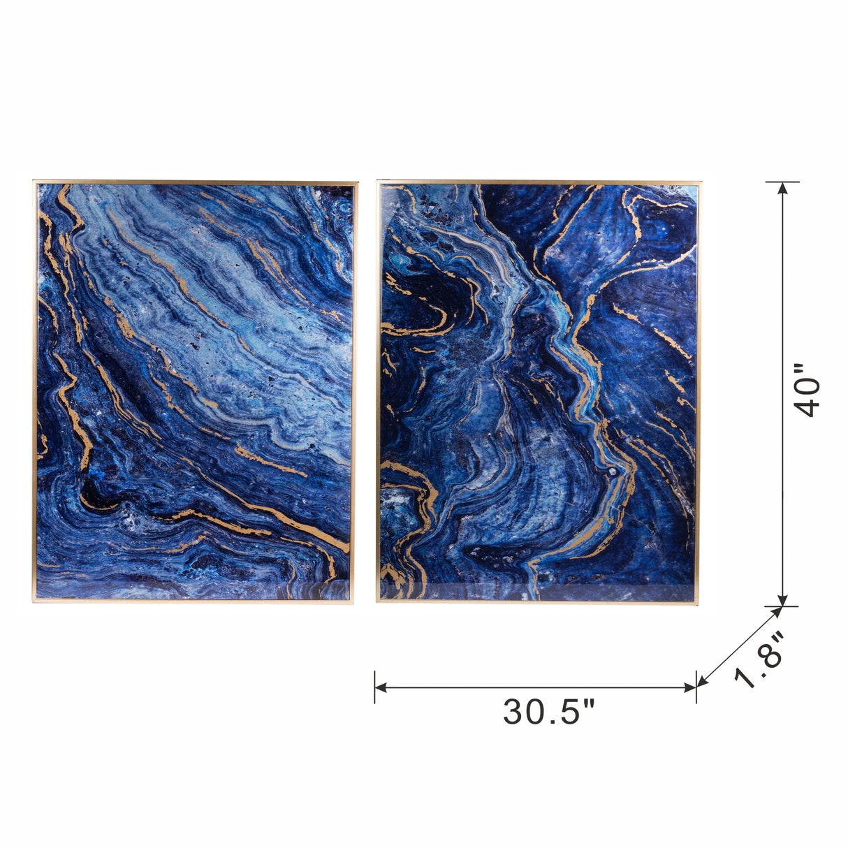 Set Of 2 Blue And Gold Framed Art Panels - Omega Lifestyles