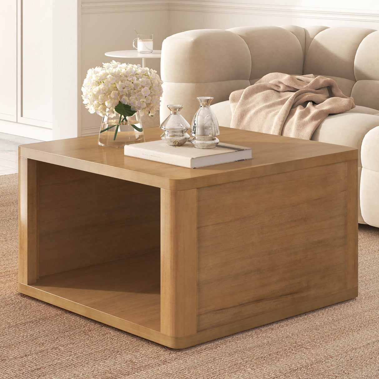 Natural Farmhouse Square Coffee Table With Storage - Sleep Galleria