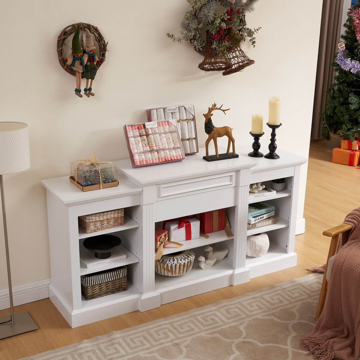 White MDF Adjustable Shelf Media Console Cabinet - Sleep Galleria