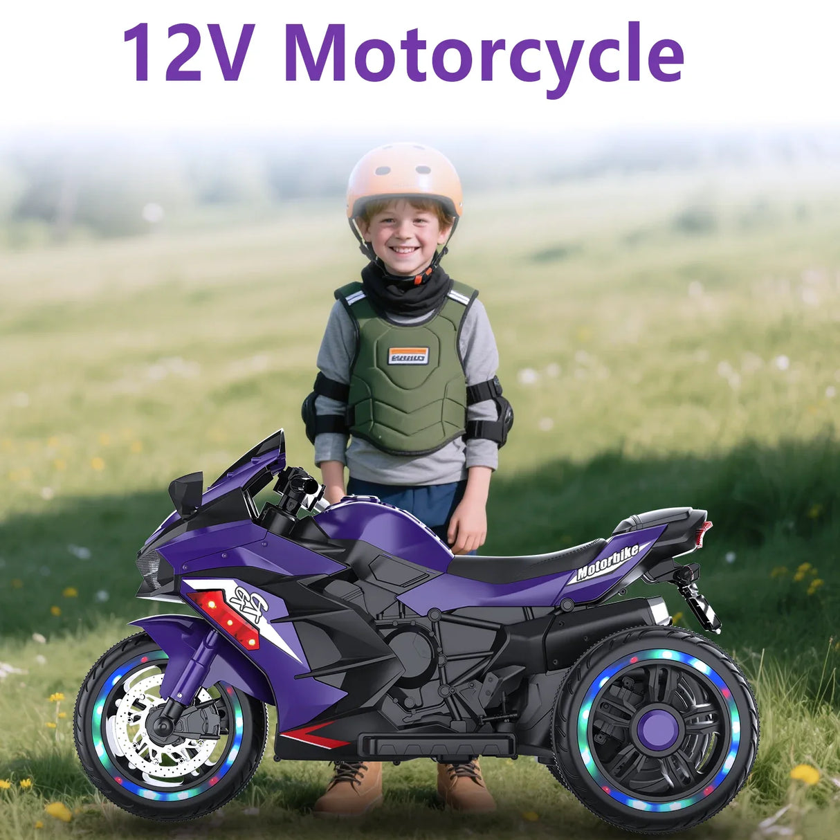 12V Violet Kids Electric Ride-On Motorcycle Toy - Omega Lifestyles