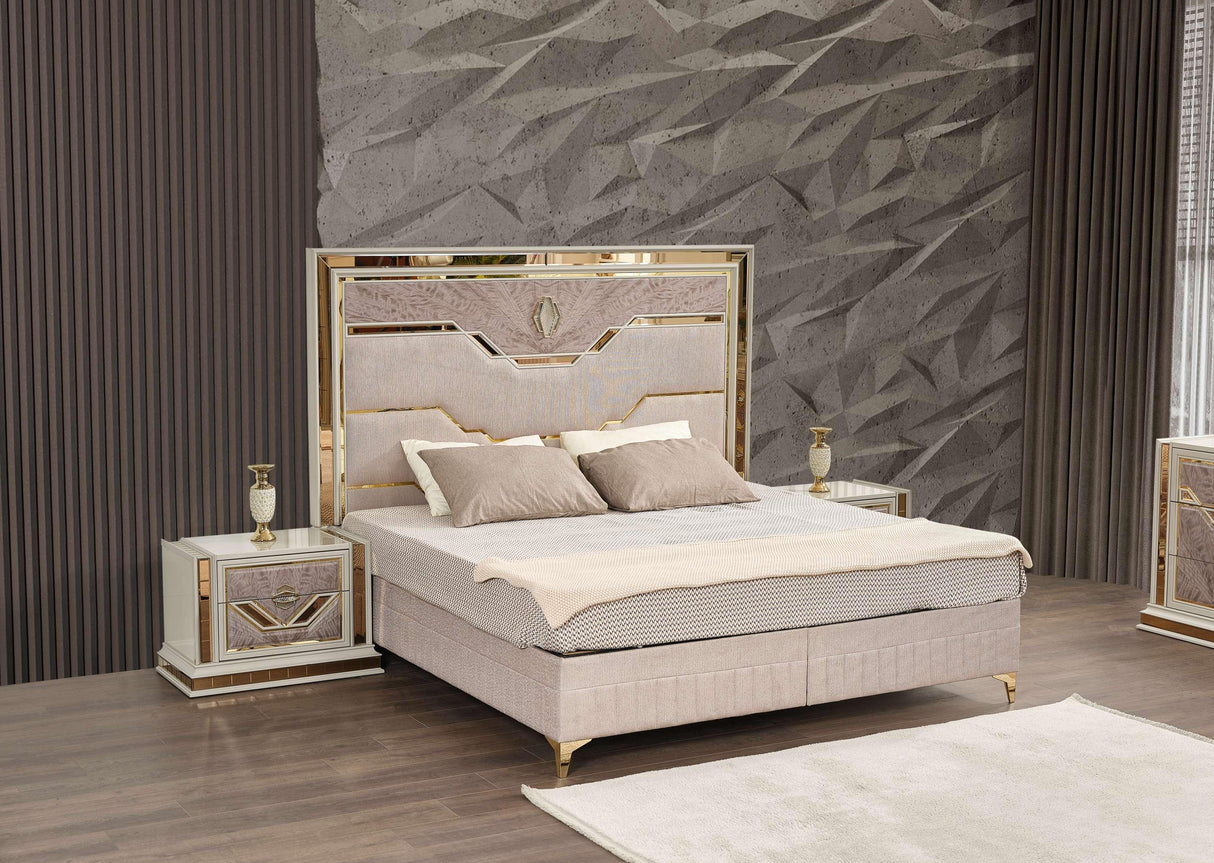 Modern Queen Upholstered Wood Bed Frame With Storage - Omega Lifestyles