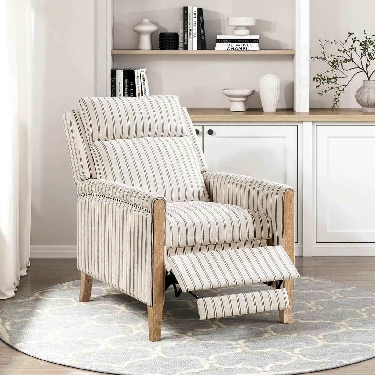 Classic Farmhouse Push-Back Reclining Fabric Upholstery Chair - Omega Lifestyles