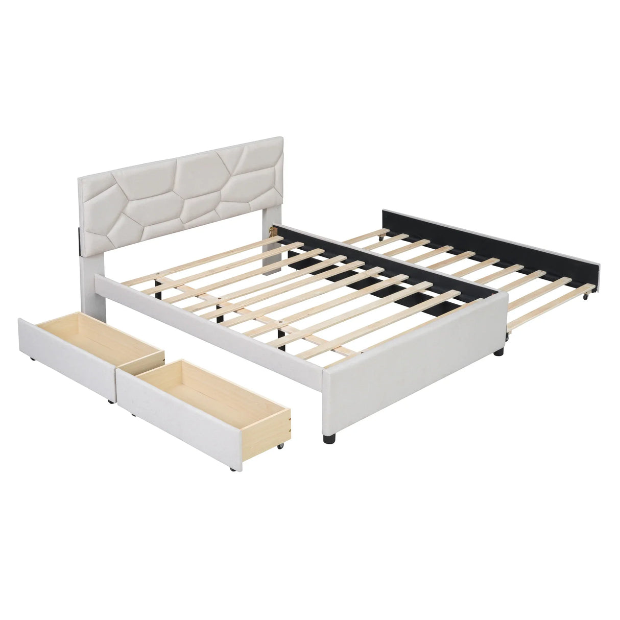 Full Upholstered Platform Bed With Trundle And Drawers Full - Omega Lifestyles