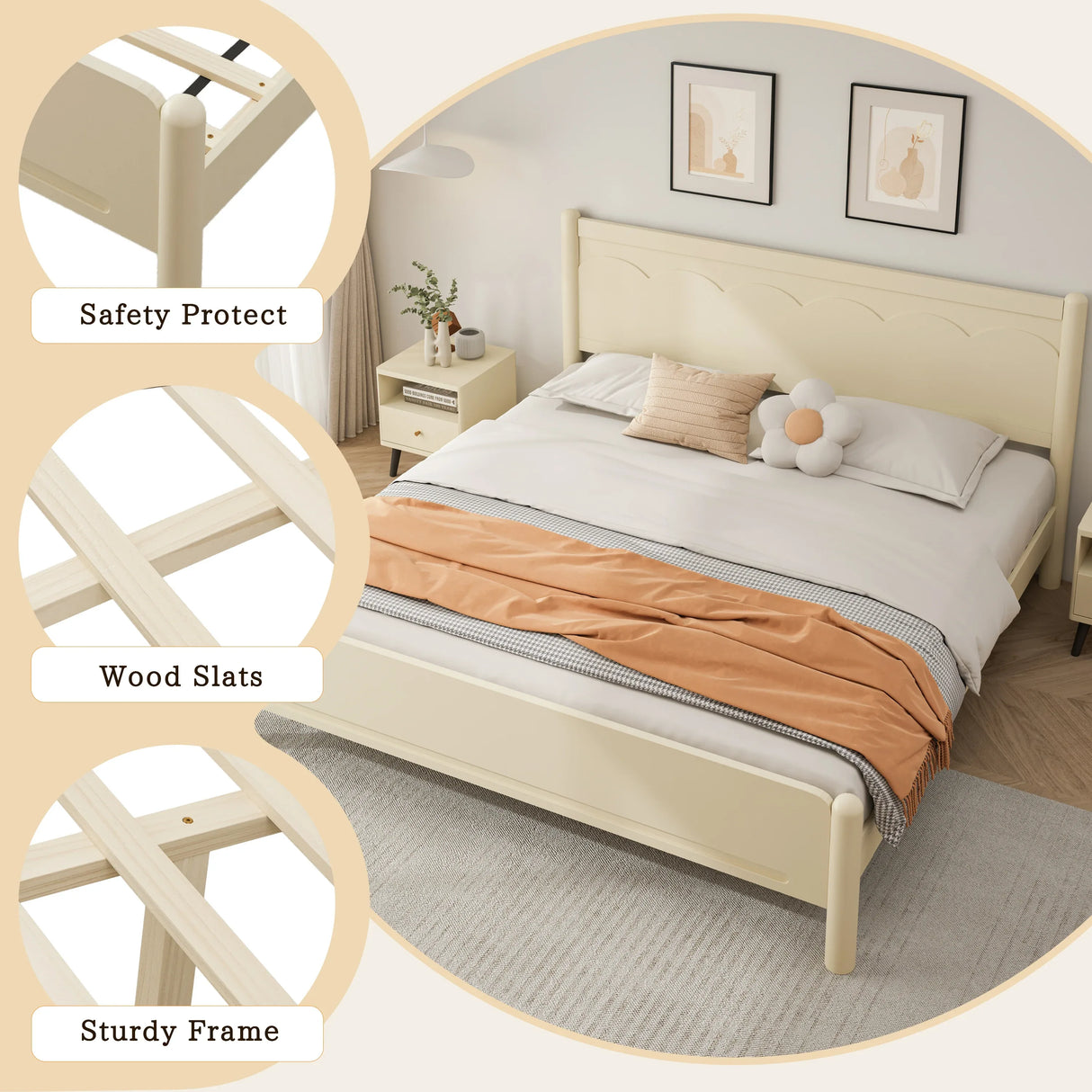 King Solid Wood Platform Bed Frame With Headboard - Omega Lifestyles