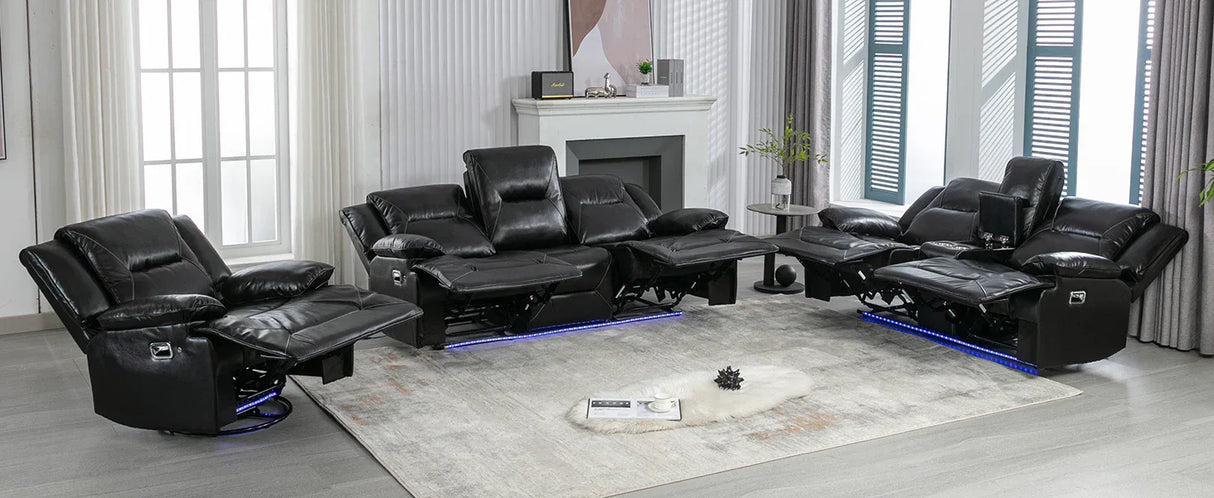 Manual Black Leather Gel Recliner Chair With LED Light Strip - Omega Lifestyles