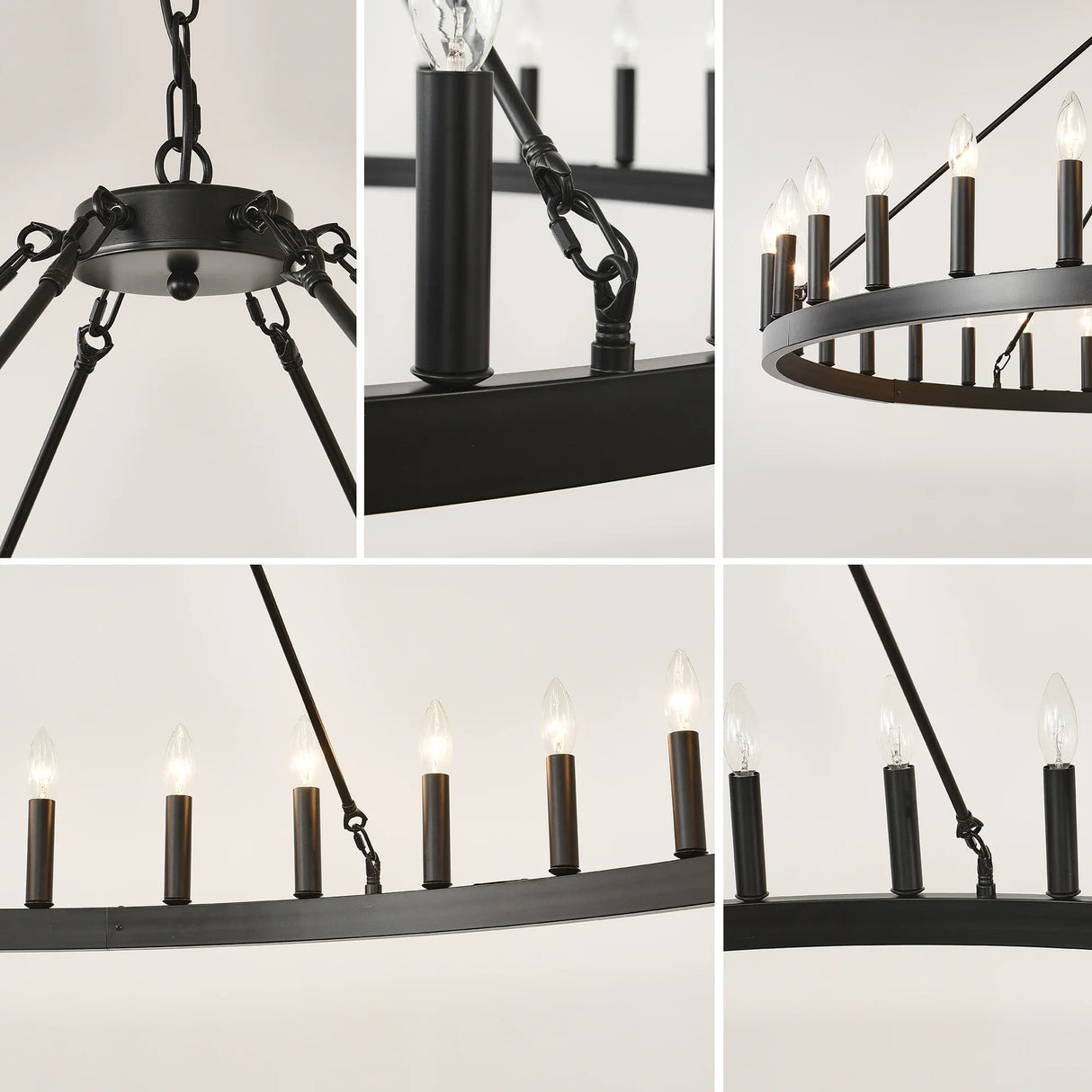 Matte Black Farmhouse 36-Light Wagon Wheel Chandelier - Omega Lifestyles