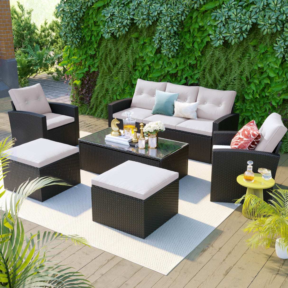 6-Piece All-Weather PE Wicker Outdoor Patio Sectional Set