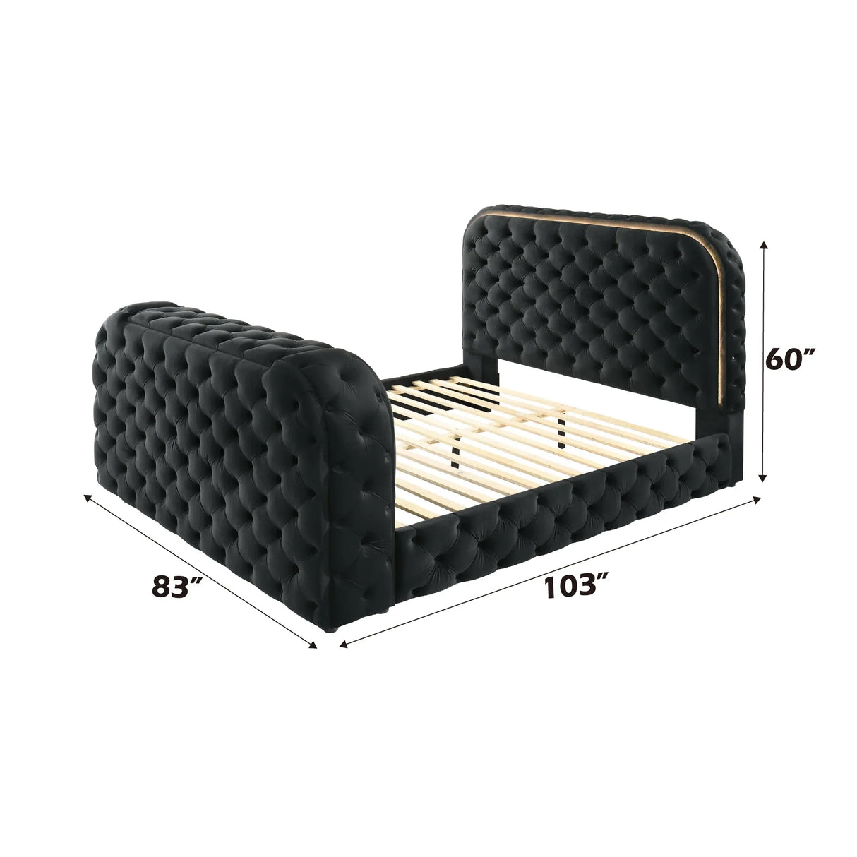 Black Upholstered Eastern King Bed With LED Fireplace Stand - Omega Lifestyles