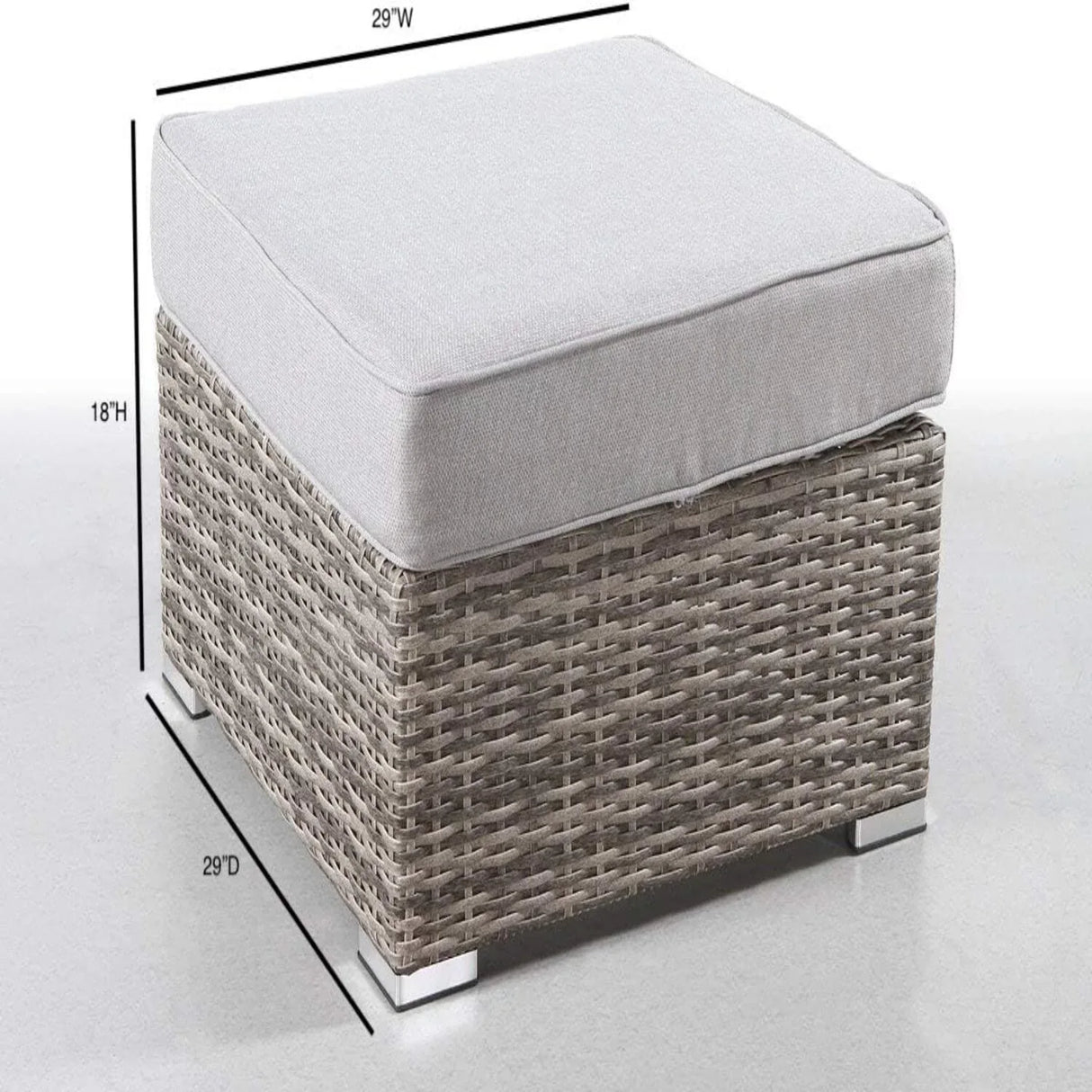 Modern Grey Wicker Outdoor Ottoman With Ultra-Soft Cushion - Omega Lifestyles