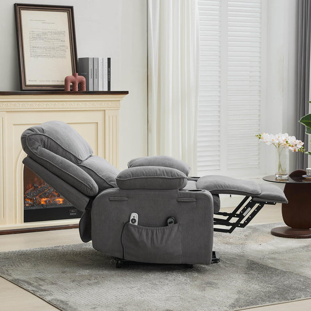 Medium-Firm Corduroy Remote-Controlled Heating Massage Recliner - Omega Lifestyles