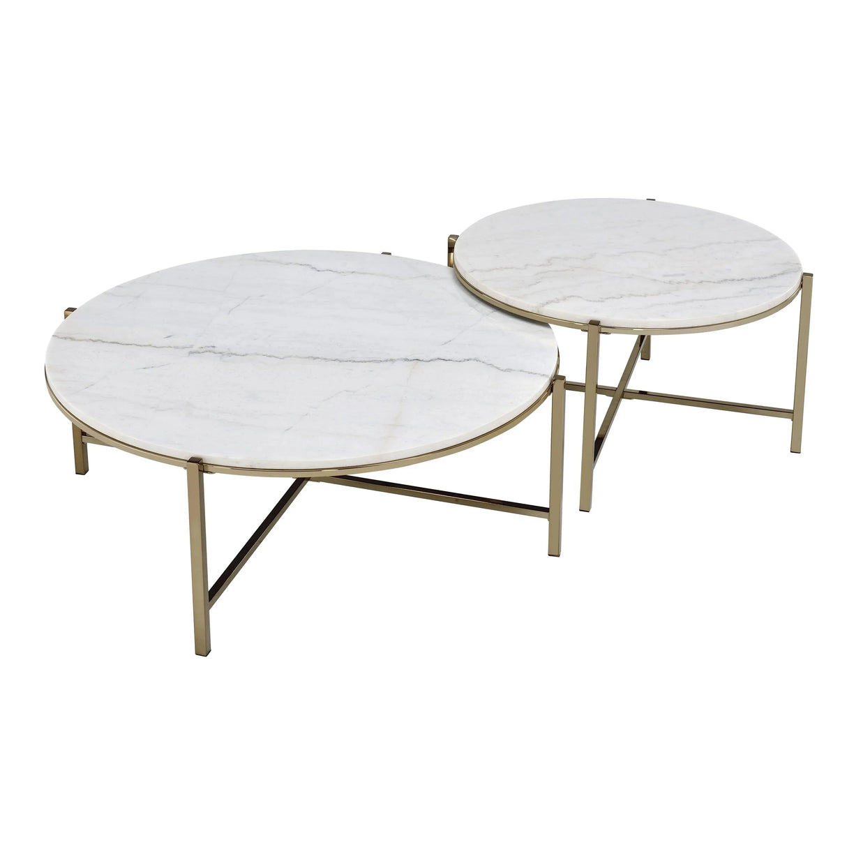 2-Piece Marble Top Nickel Finish Nesting Table Set - Omega Lifestyles