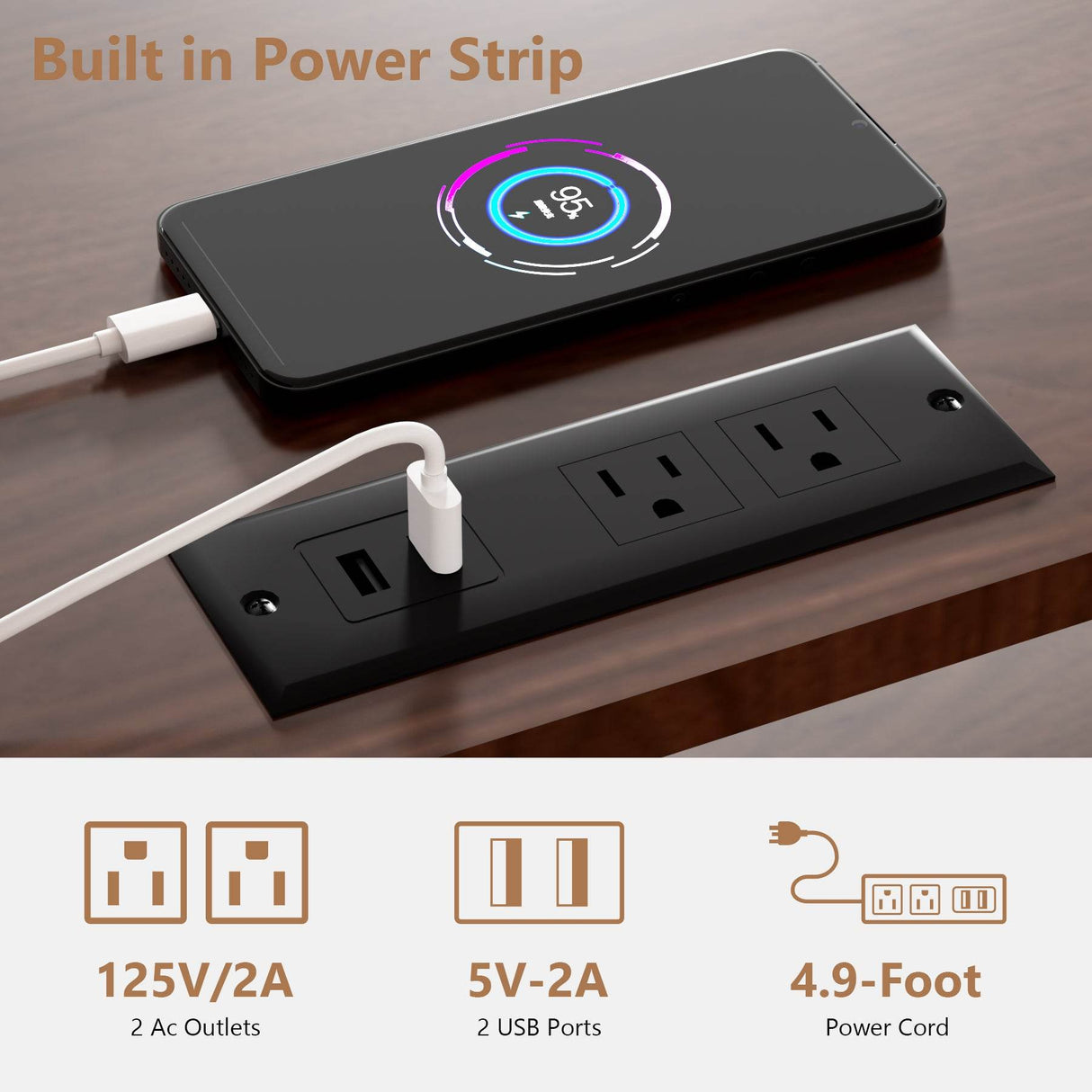 Mid Century Modern Walnut Wood TV Stand With Charging Station - Sleep Galleria