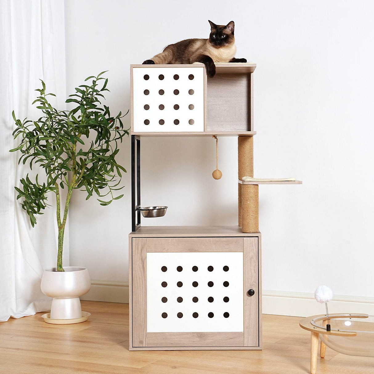 Modern Gray White Integrated Cat Tree Furniture - Sleep Galleria