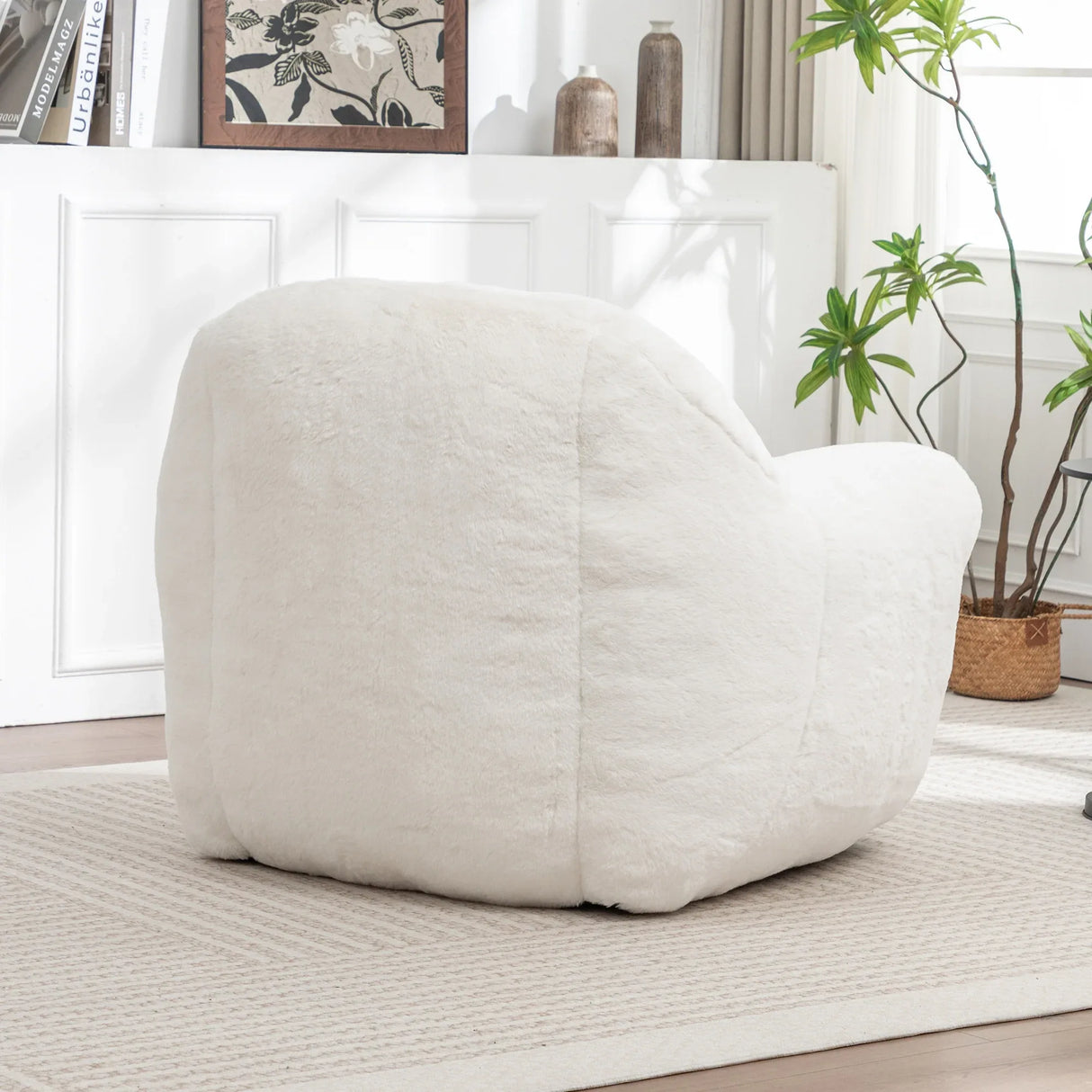 Faux Fur Comfy Bean Bag Chair With Back Support - Omega Lifestyles