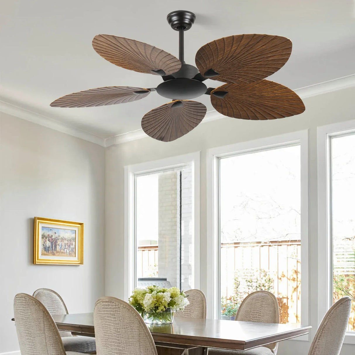 52-Inch Retro Palm Leaf Indoor Outdoor Ceiling Fan - Omega Lifestyles