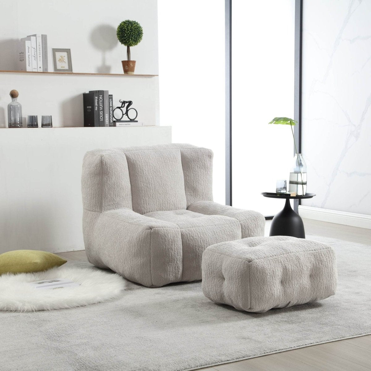 Fluffy Velvet Bean Bag Chair With Ottoman - Sleep Galleria