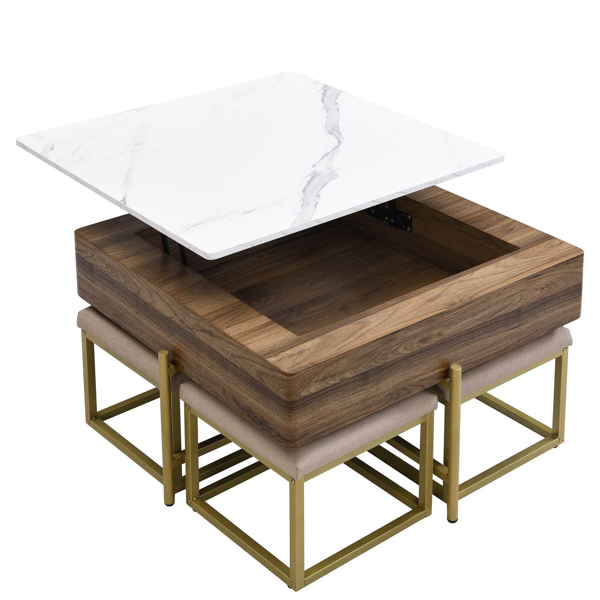 Modern Square Lift-Top Coffee Table Set With Ottomans - Sleep Galleria