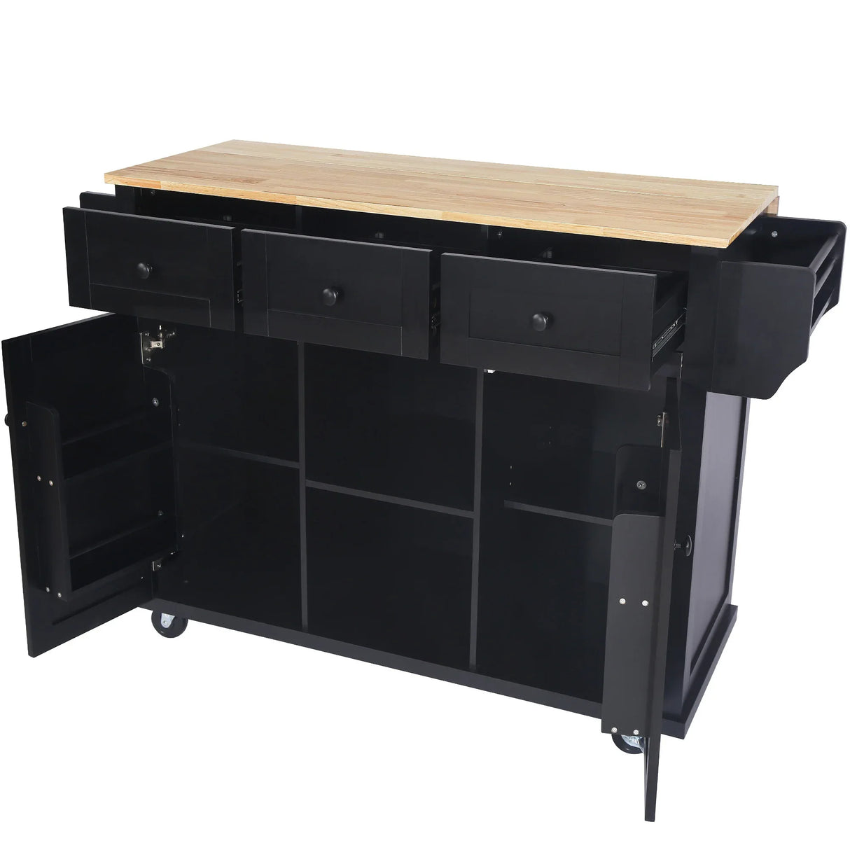 Kitchen Cart With Rubber Wood Drop-Leaf Countertop Storage - Omega Lifestyles