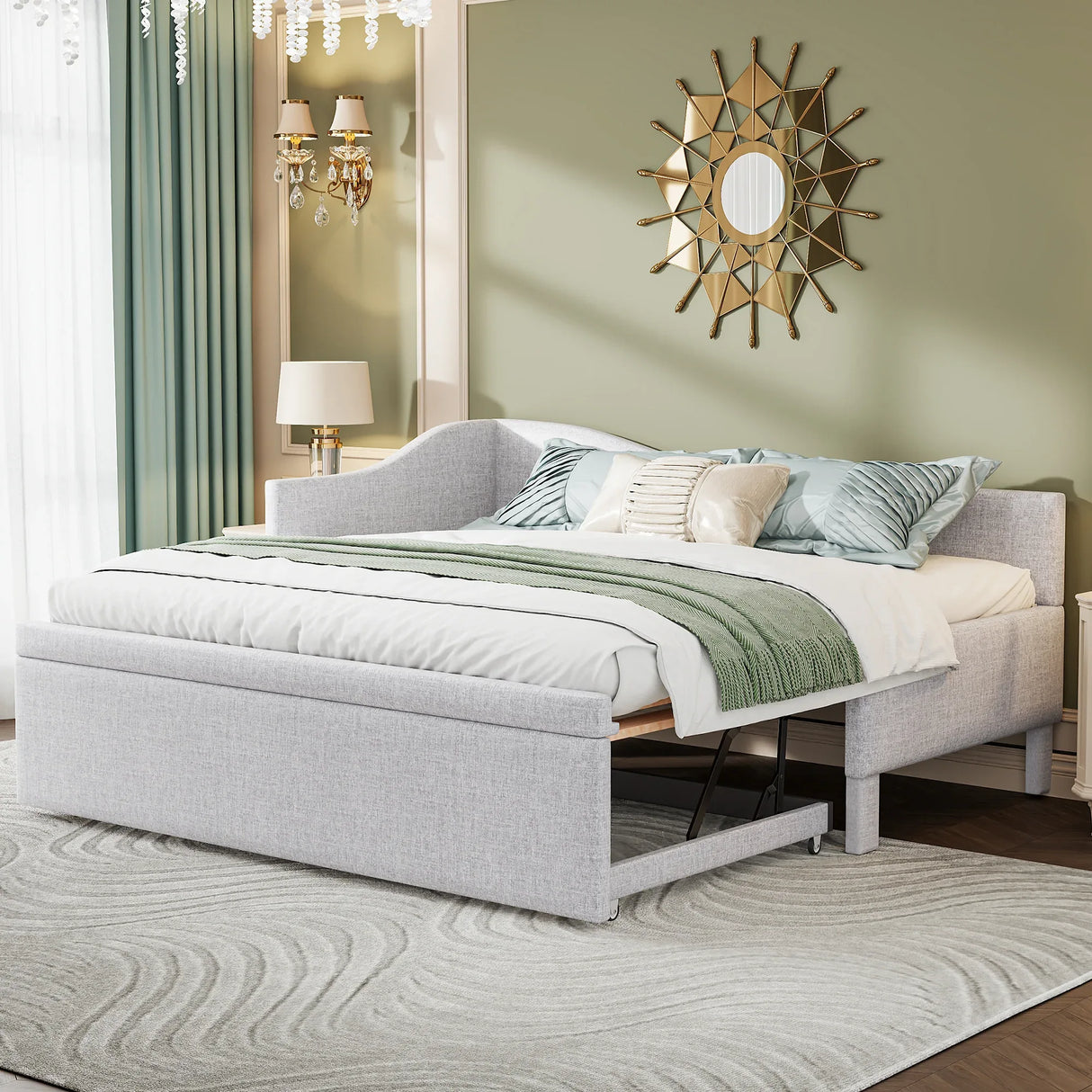 Twin Upholstered L-Shaped Daybed With Pop-Up Trundle - Omega Lifestyles