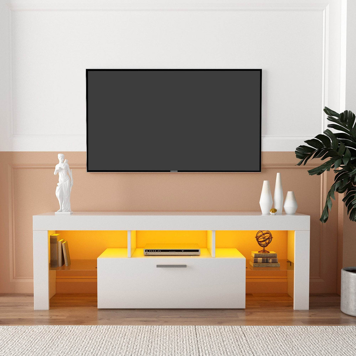 Modern White LED Backlit Particle Board TV Console - Sleep Galleria