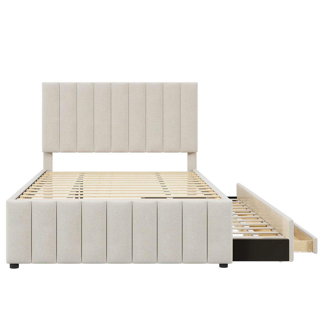 Full Full Size Upholstered Linen Platform Bed With Trundle - Omega Lifestyles