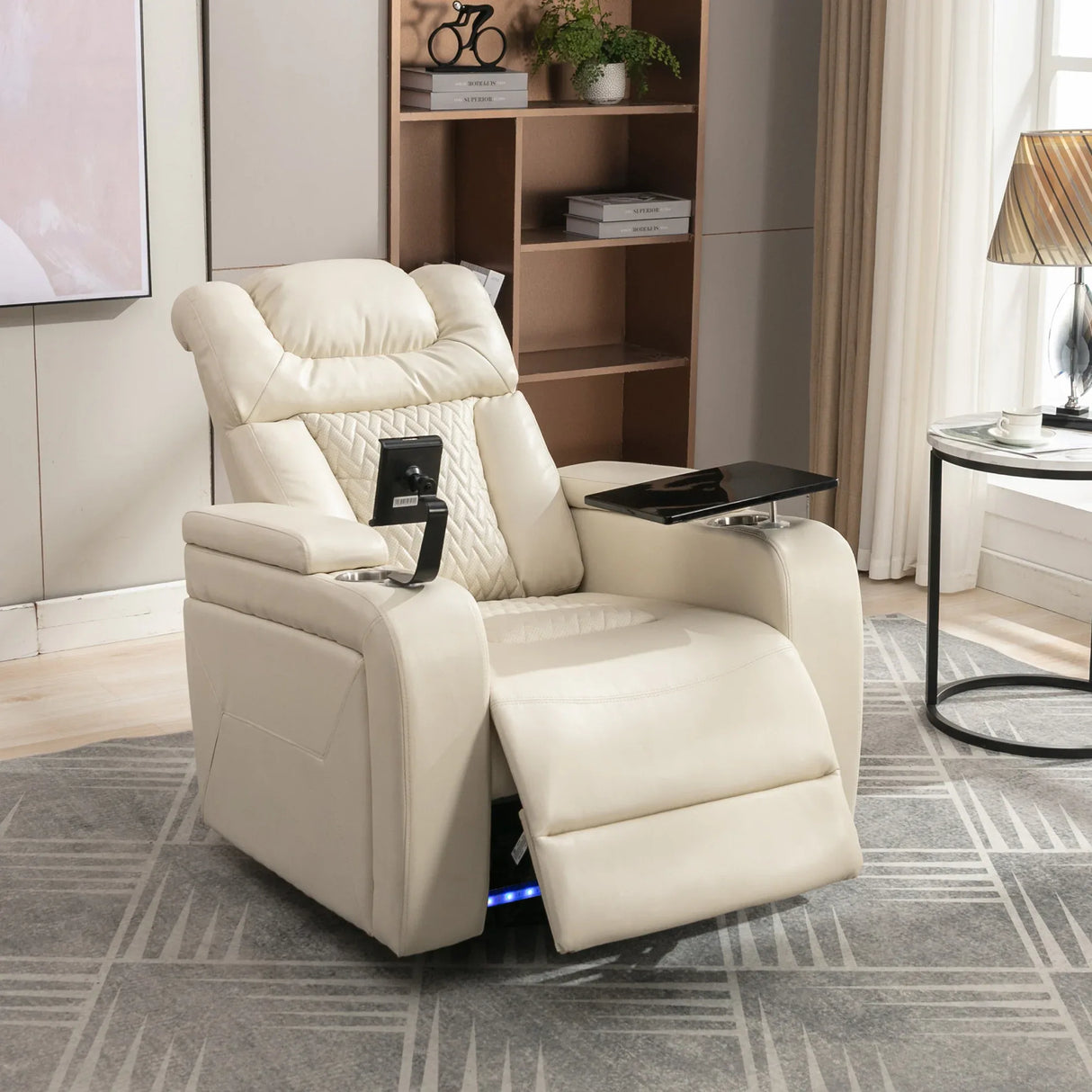 Power PU Leather Recliner Chair With Tray Table USB Port - Omega Lifestyles