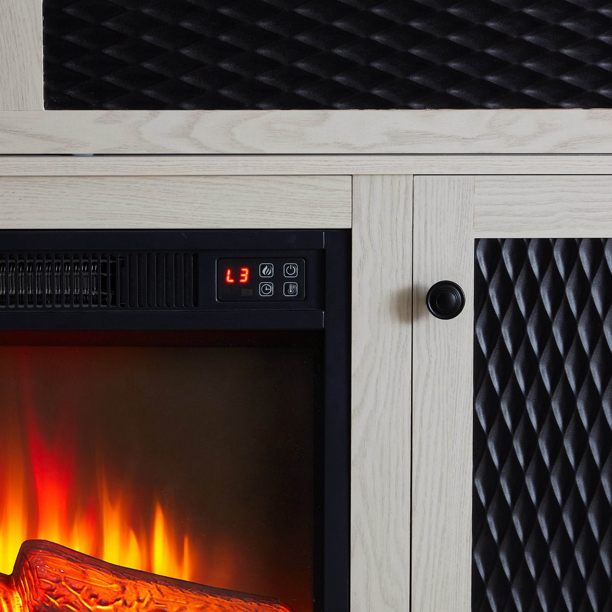 Embossed Oak Fireplace TV Stand With Storage - Sleep Galleria