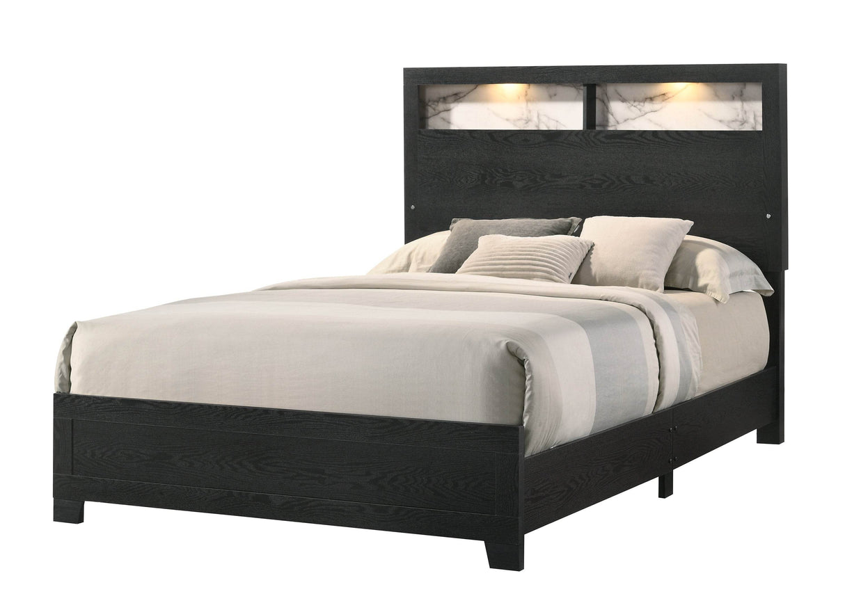 King Size Contemporary Panel Bed Frame With LED Shelving