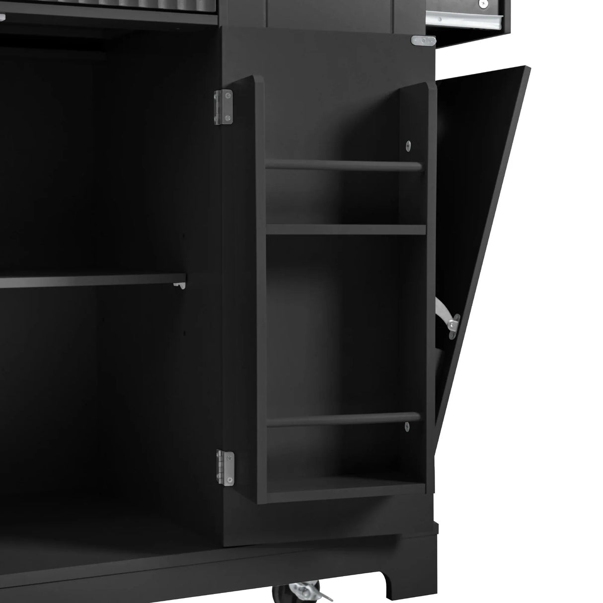Fluted Rubber Wood Kitchen Island With Trash Can Cabinet - Omega Lifestyles