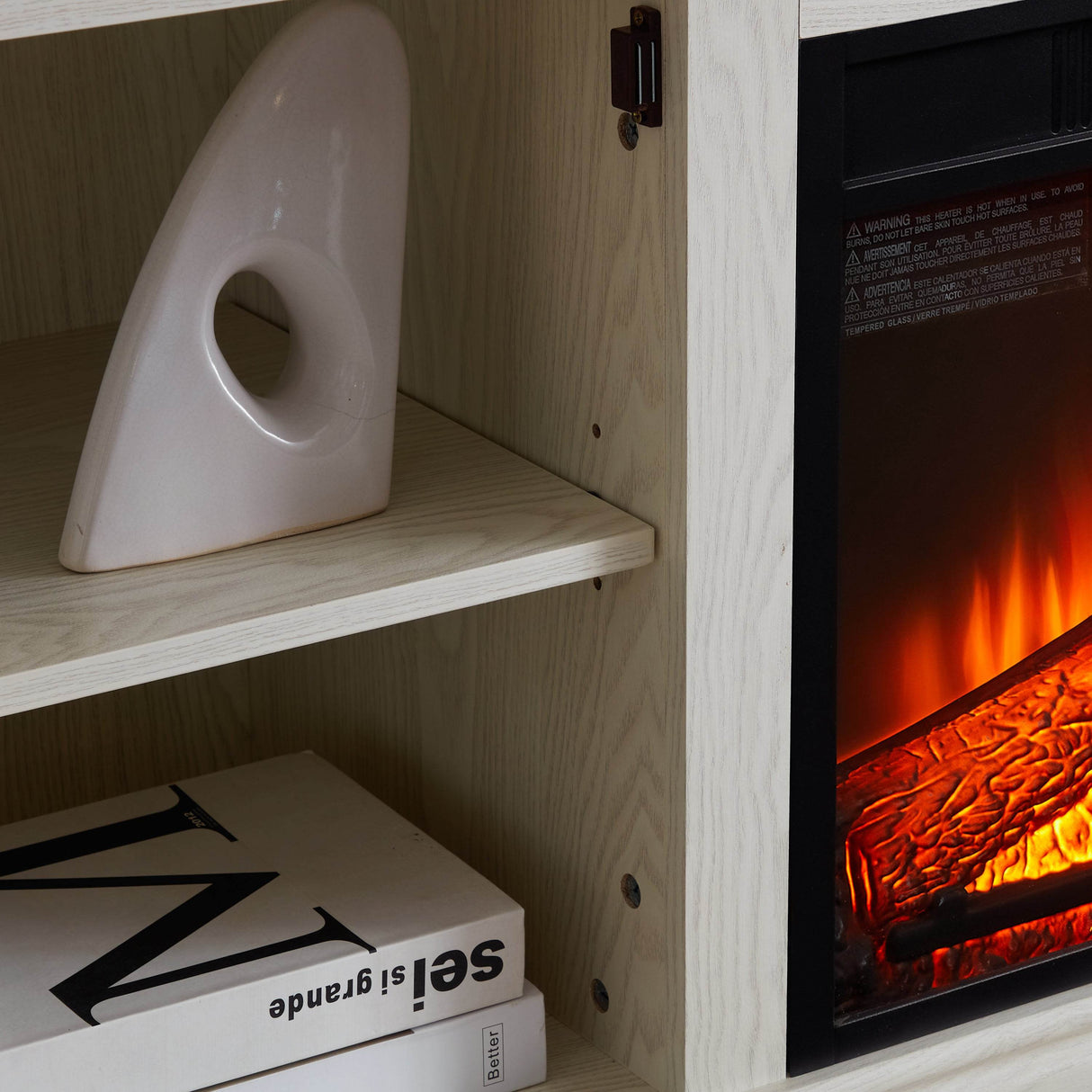 Embossed Oak Fireplace TV Stand With Storage - Sleep Galleria