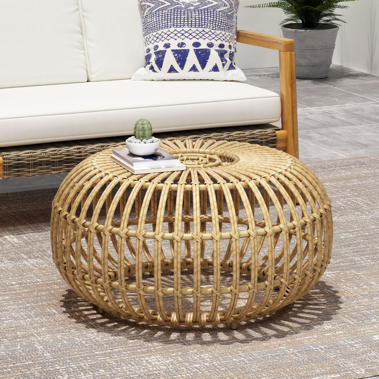 Bohemian Handcrafted Faux Rattan Wicker Coffee Table