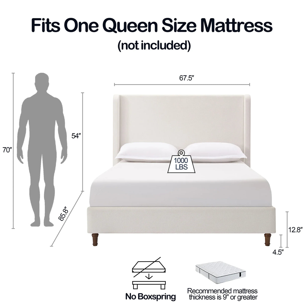 Queen Contemporary Cream White Chenille Upholstered Bed Frame - Omega Lifestyles