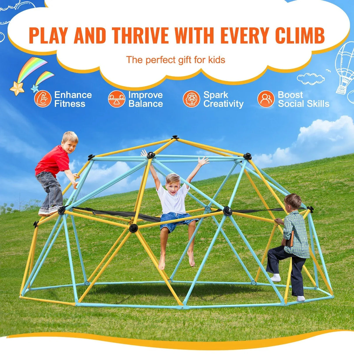 10FT Steel Geometric Climbing Dome With Swing And Hammock - Omega Lifestyles
