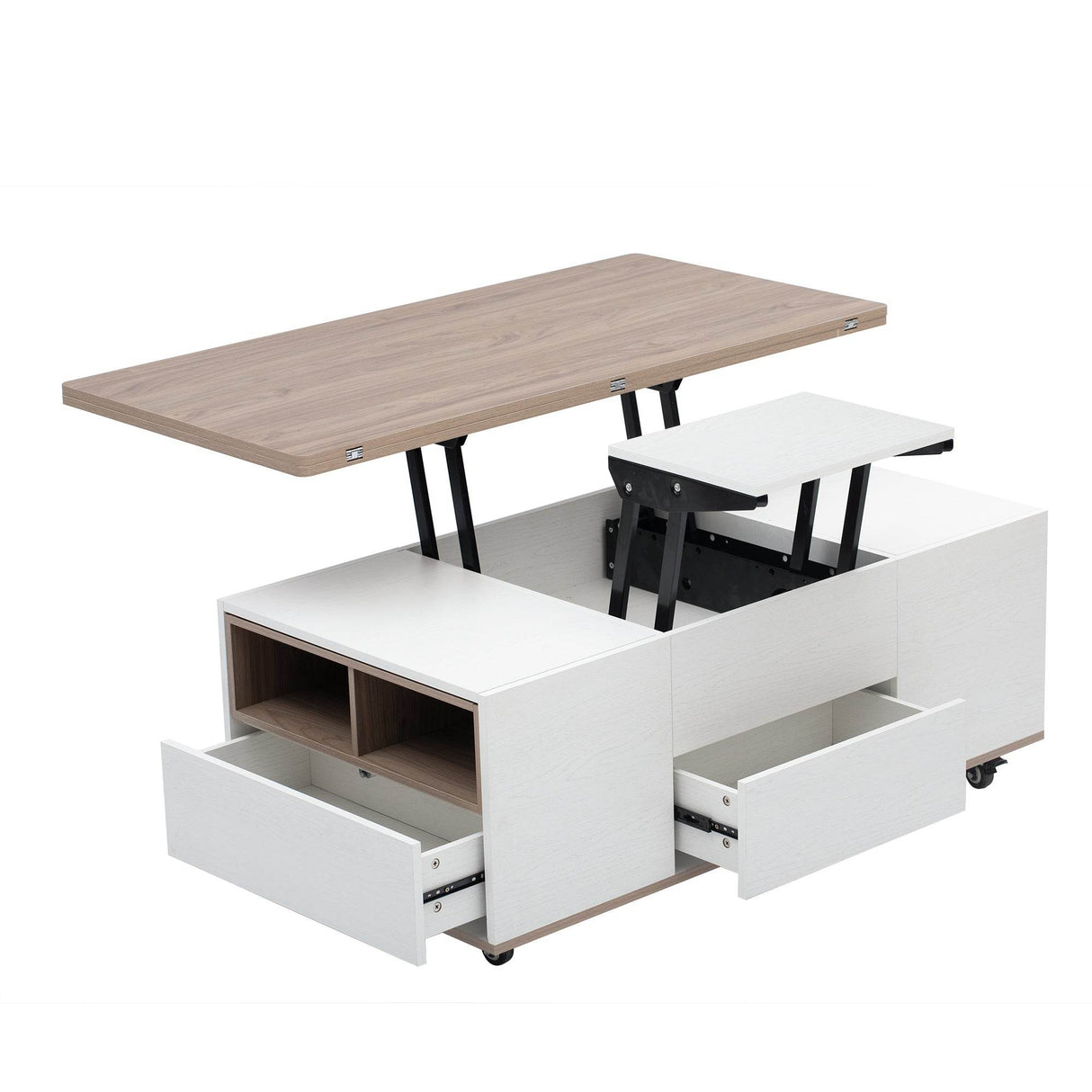 Modern Walnut White Lift Top Coffee Table With Drawers - Sleep Galleria