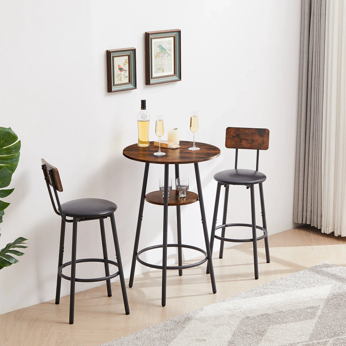Rustic Brown Bar Table Set With Upholstered Stools - Omega Lifestyles