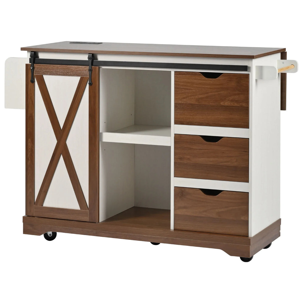 Farmhouse Sliding Barn Door Kitchen Island Cart - Omega Lifestyles