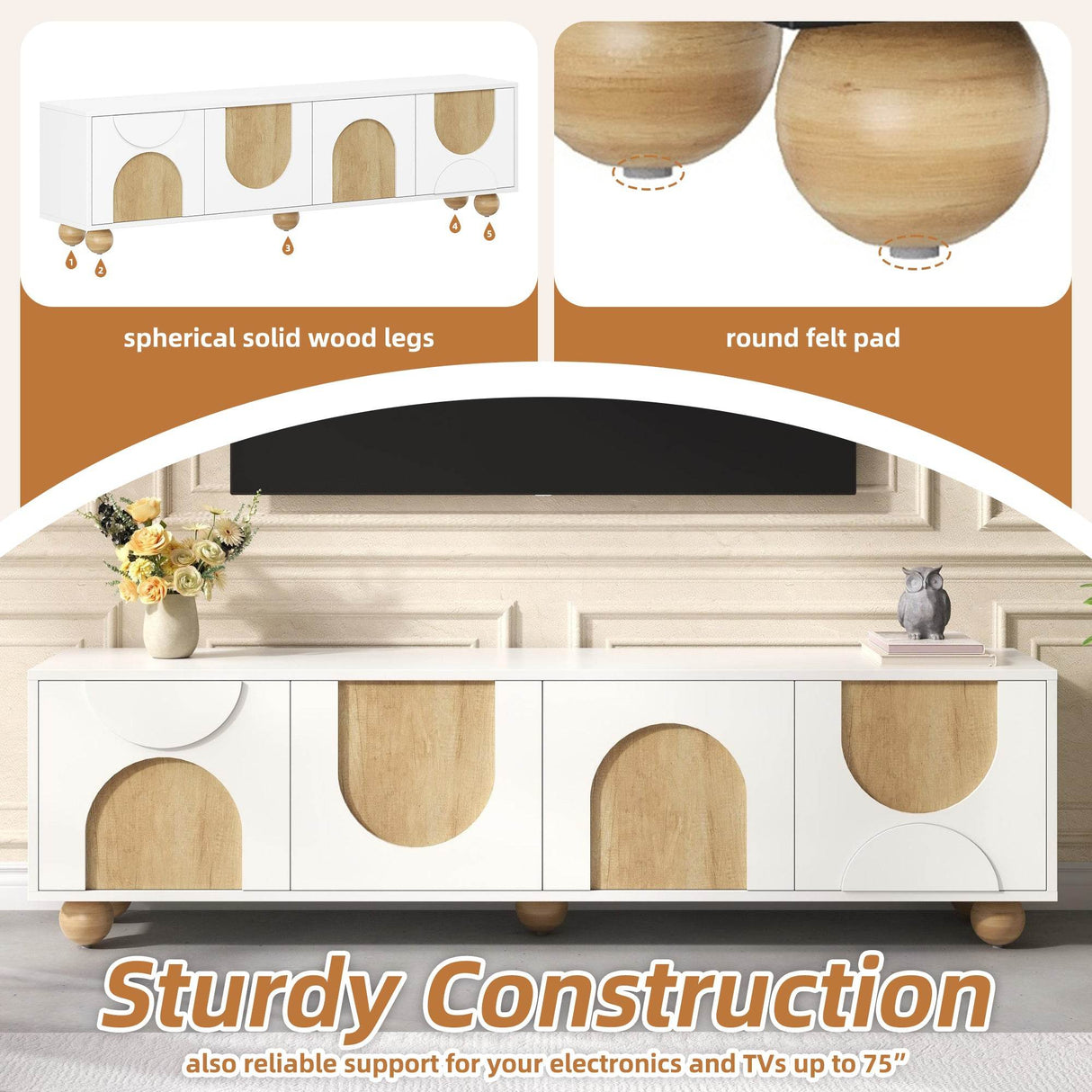 Farmhouse White MDF TV Stand With Cabinets - Sleep Galleria