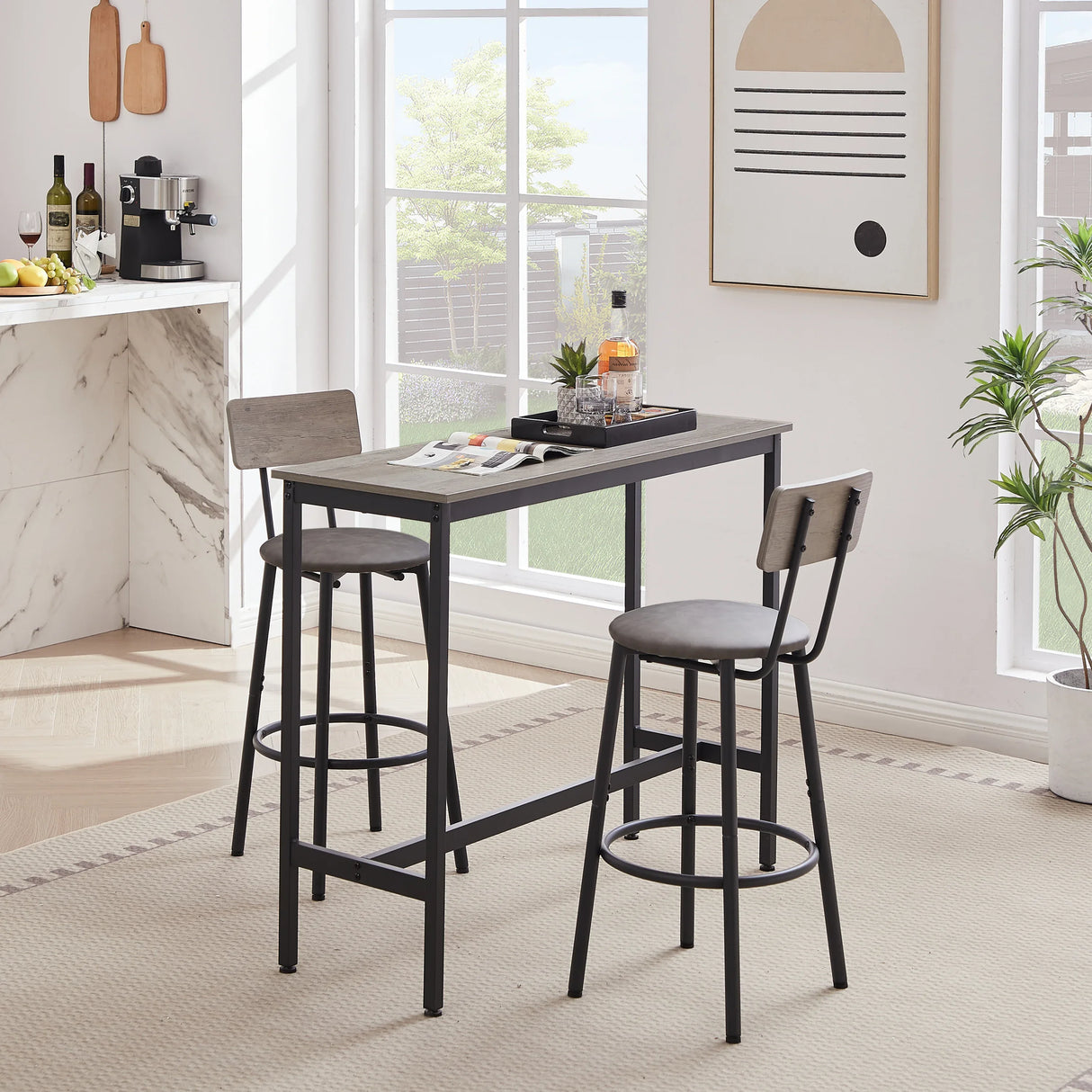 Rustic Grey Particleboard Bar Table Set With Stools - Omega Lifestyles