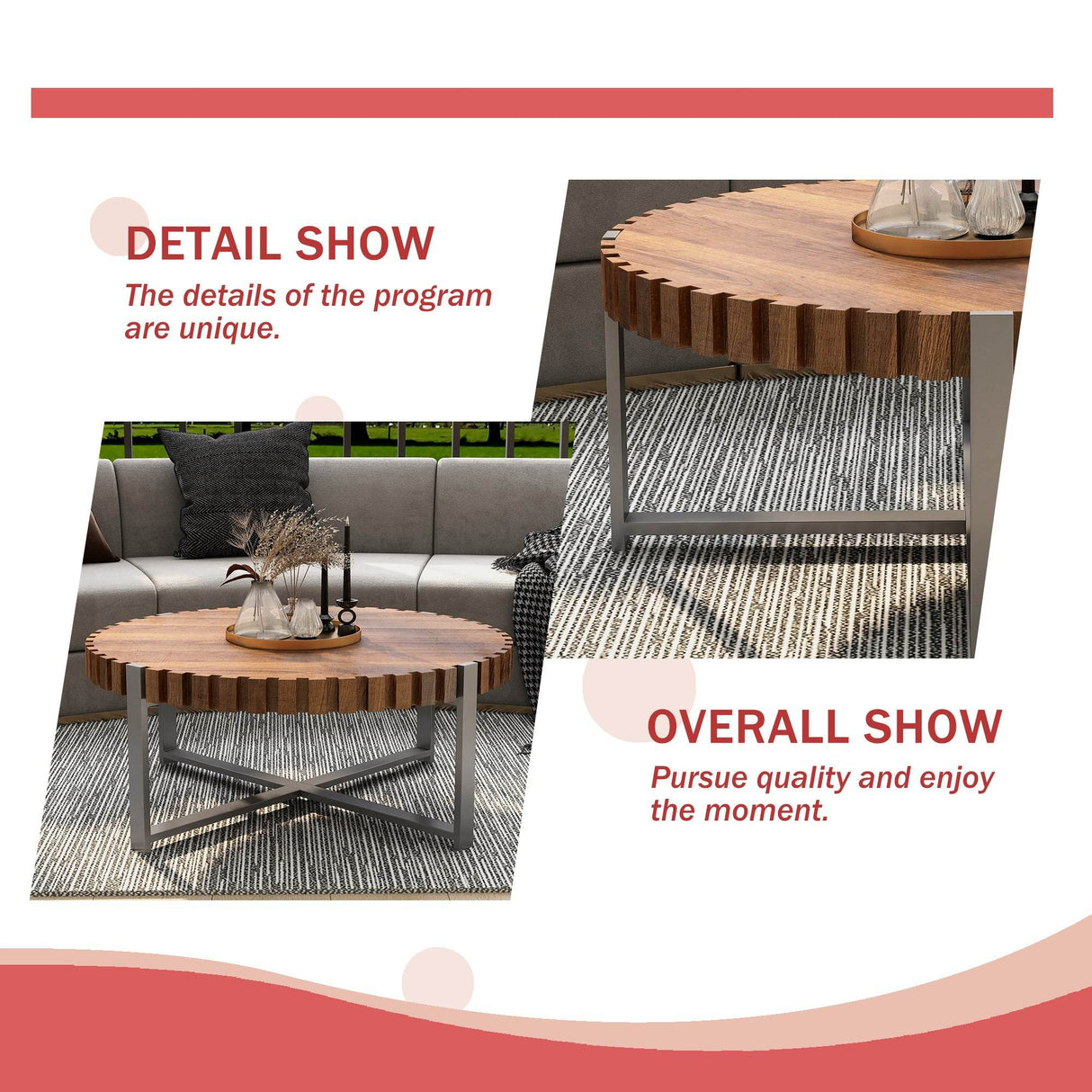 Modern Circular Wood Grain Drum-Shaped Coffee Table - Sleep Galleria