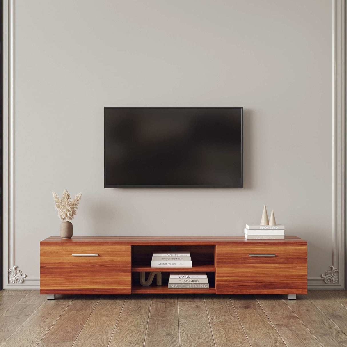 Walnut Mid-Century Media Console TV Stand - Sleep Galleria