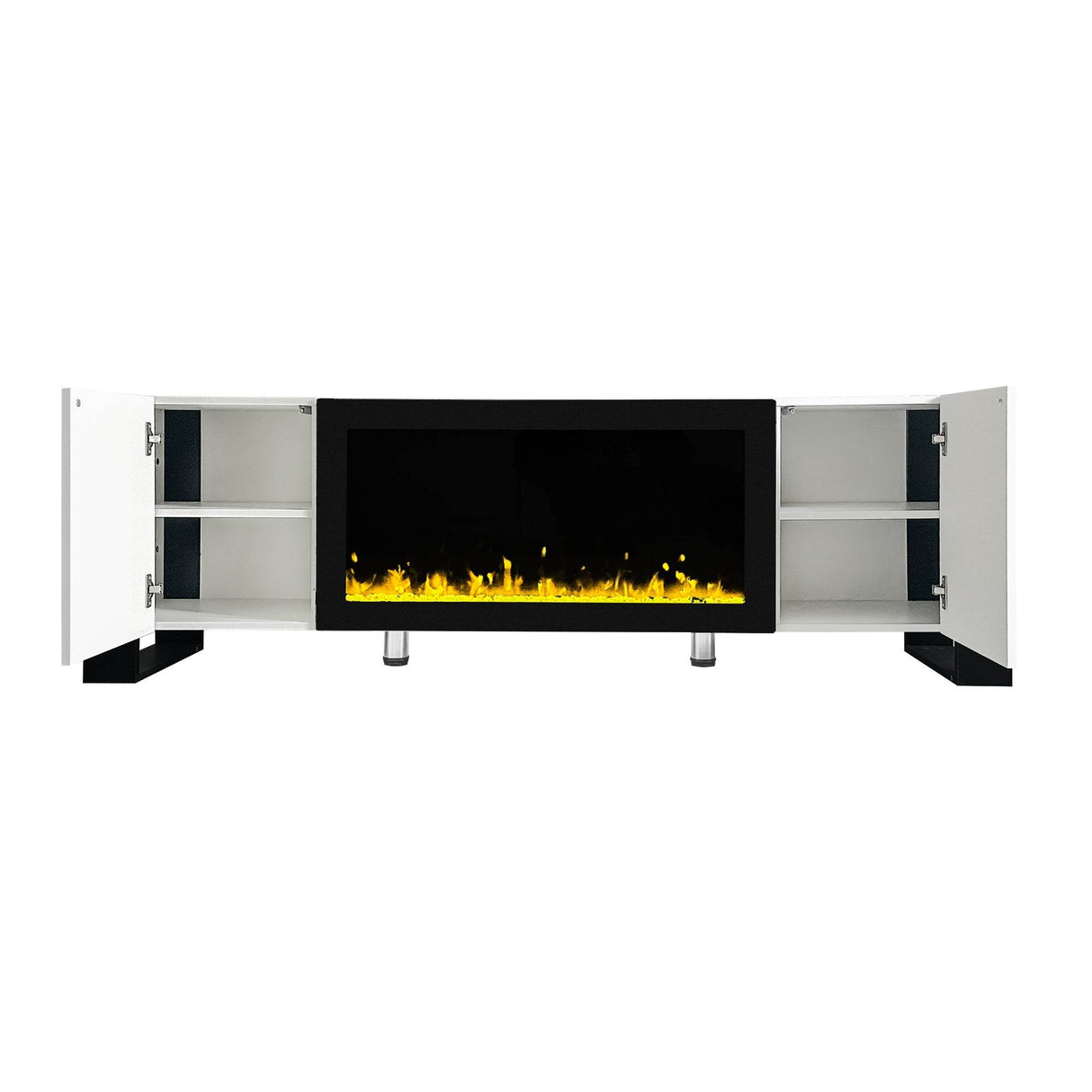 Modern White TV Stand With 34-Inch Electronic Fireplace - Sleep Galleria