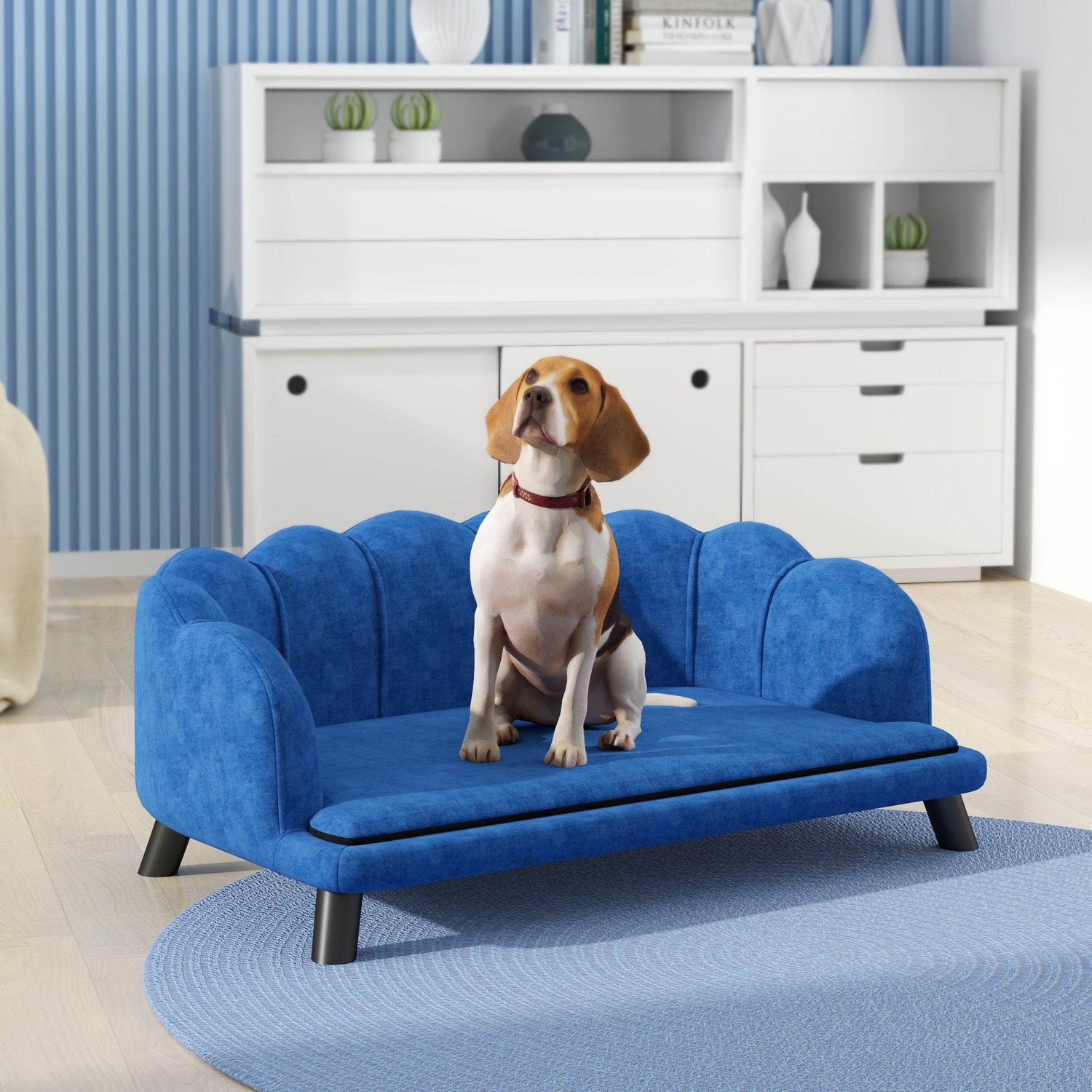 Large Velvet Foam-Cushioned Dog Couch With Wooden Legs - Sleep Galleria