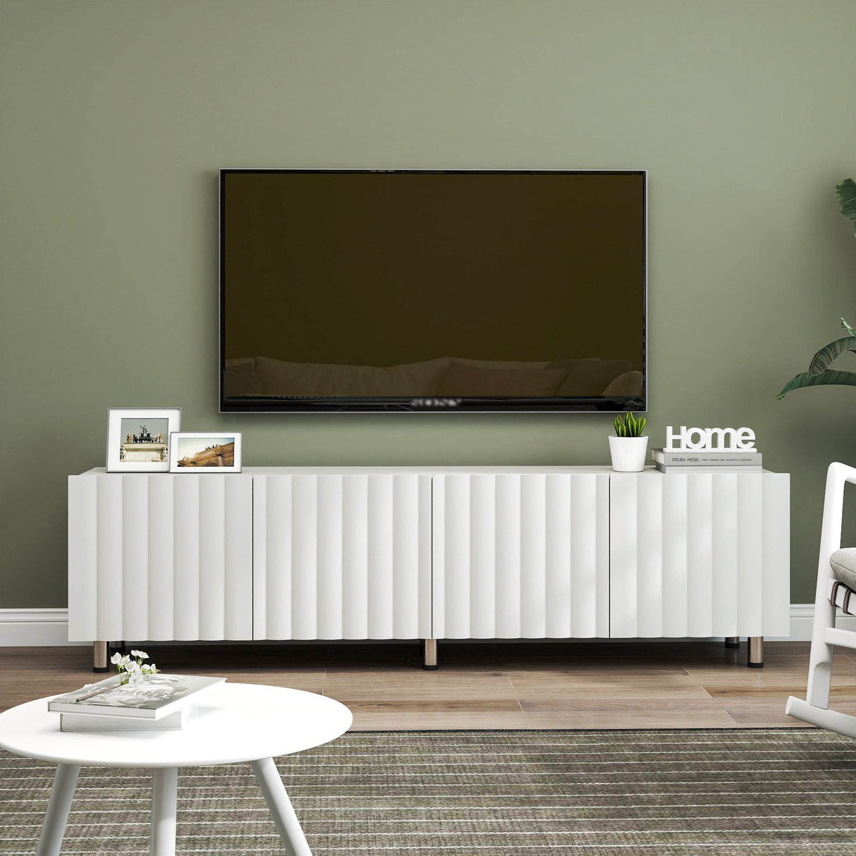 Modern White TV Stand With Storage Drawers - Sleep Galleria